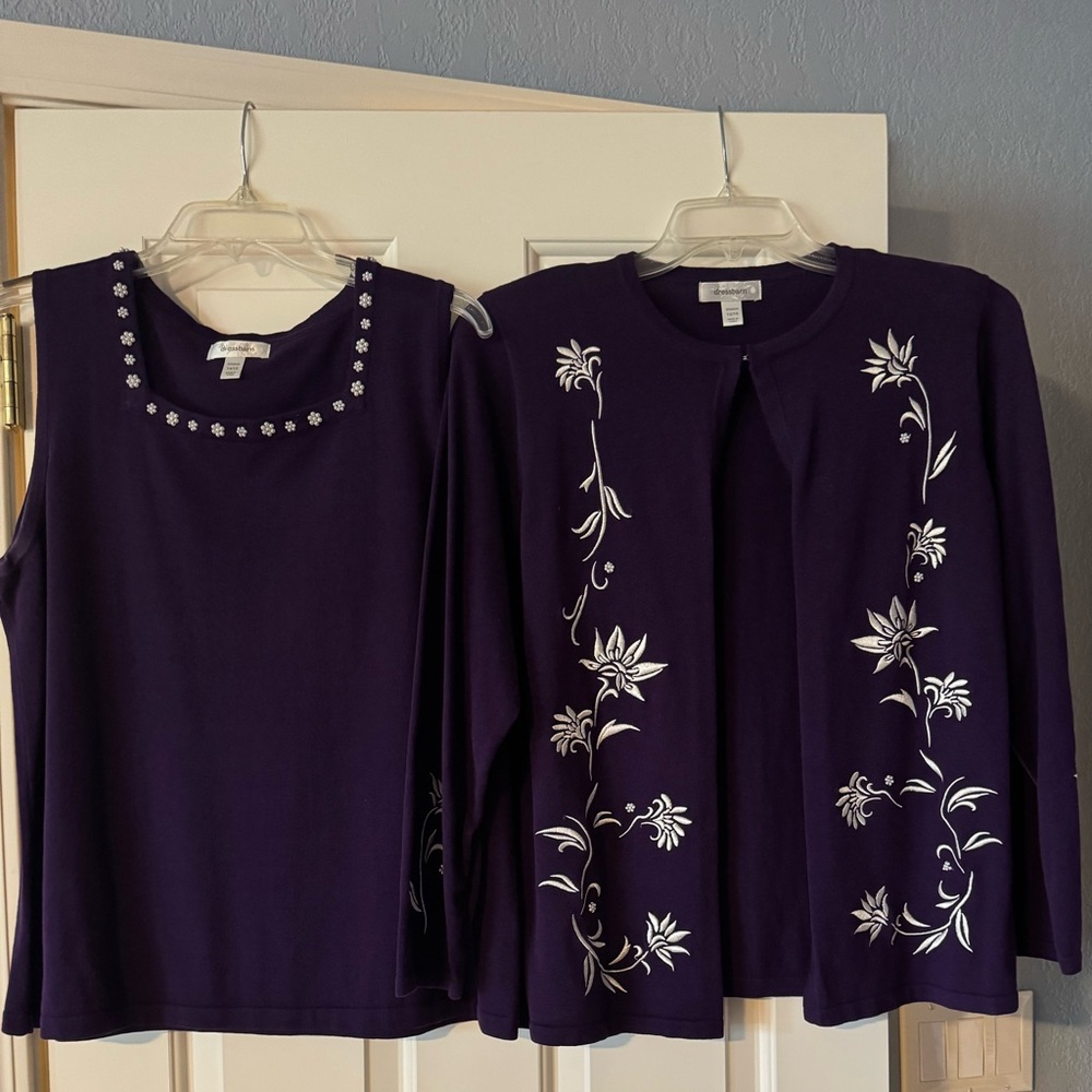 Dressbarn Purple and White Floral Tank Top Set